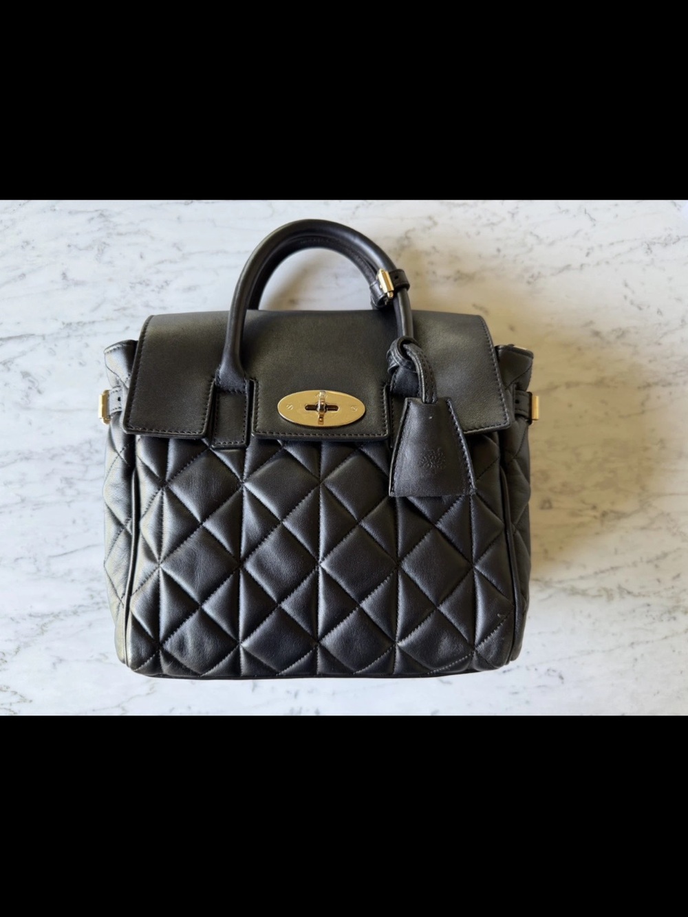Mulberry Black Quilted Leather Satchel with Gold Hardware